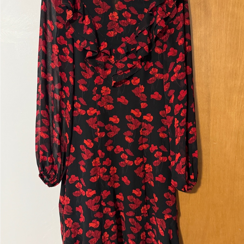 & Other Stories Black Dress with Red Poppy Pattern